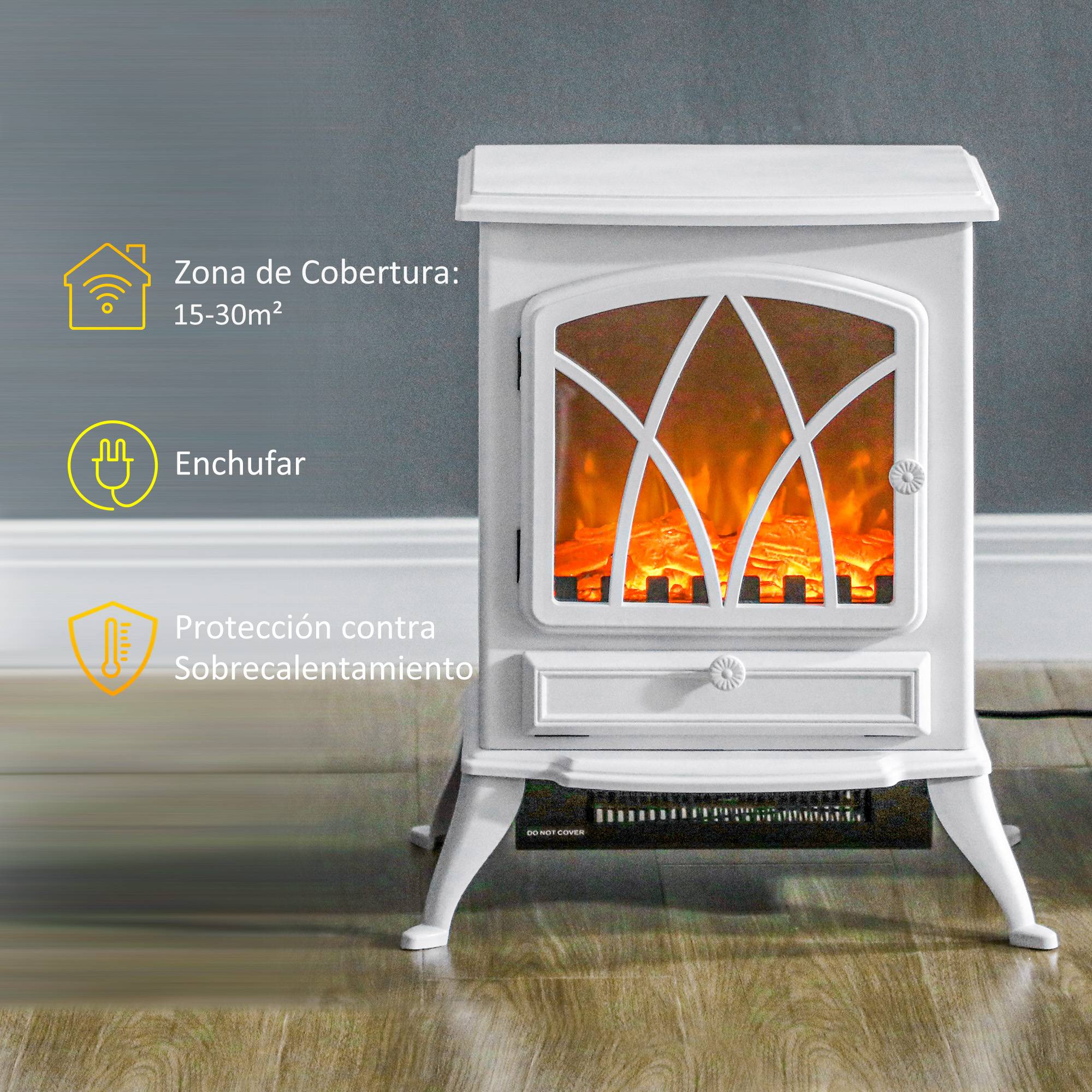 Cheminée électrique 1000W/2000W effet flamme et protection anti-surchauffe 15-30 m² 45x28,5x54 cm blanc - Image 6