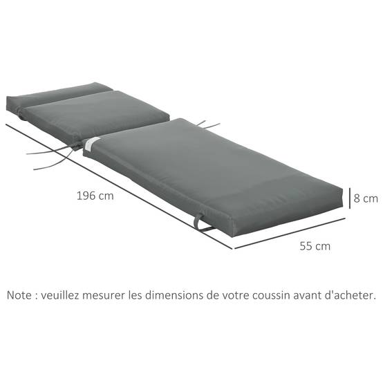 Lot de 2 Matelas pour Chaise Longue transat Bain de Soleil avec Sangles d'attache pour Jardin MATELAS UNIQUEMENT dim.196L x 55l cm Gris foncé - Image 5
