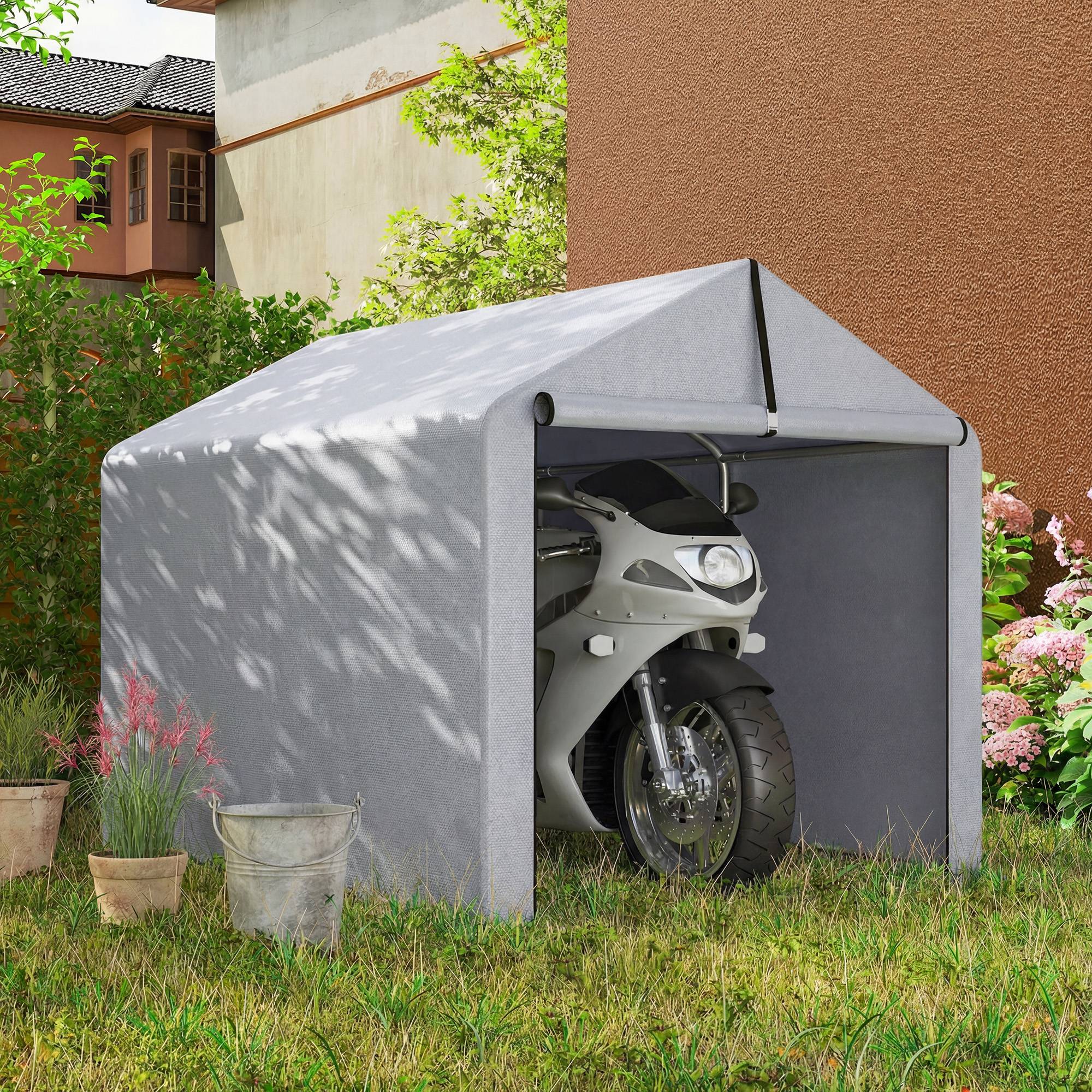 ComfortXL - Tente de stockage PE abri vélos motos porte enroulable 162x221x163cm gris clair - ComfortXL Outdoor Living - Image 10