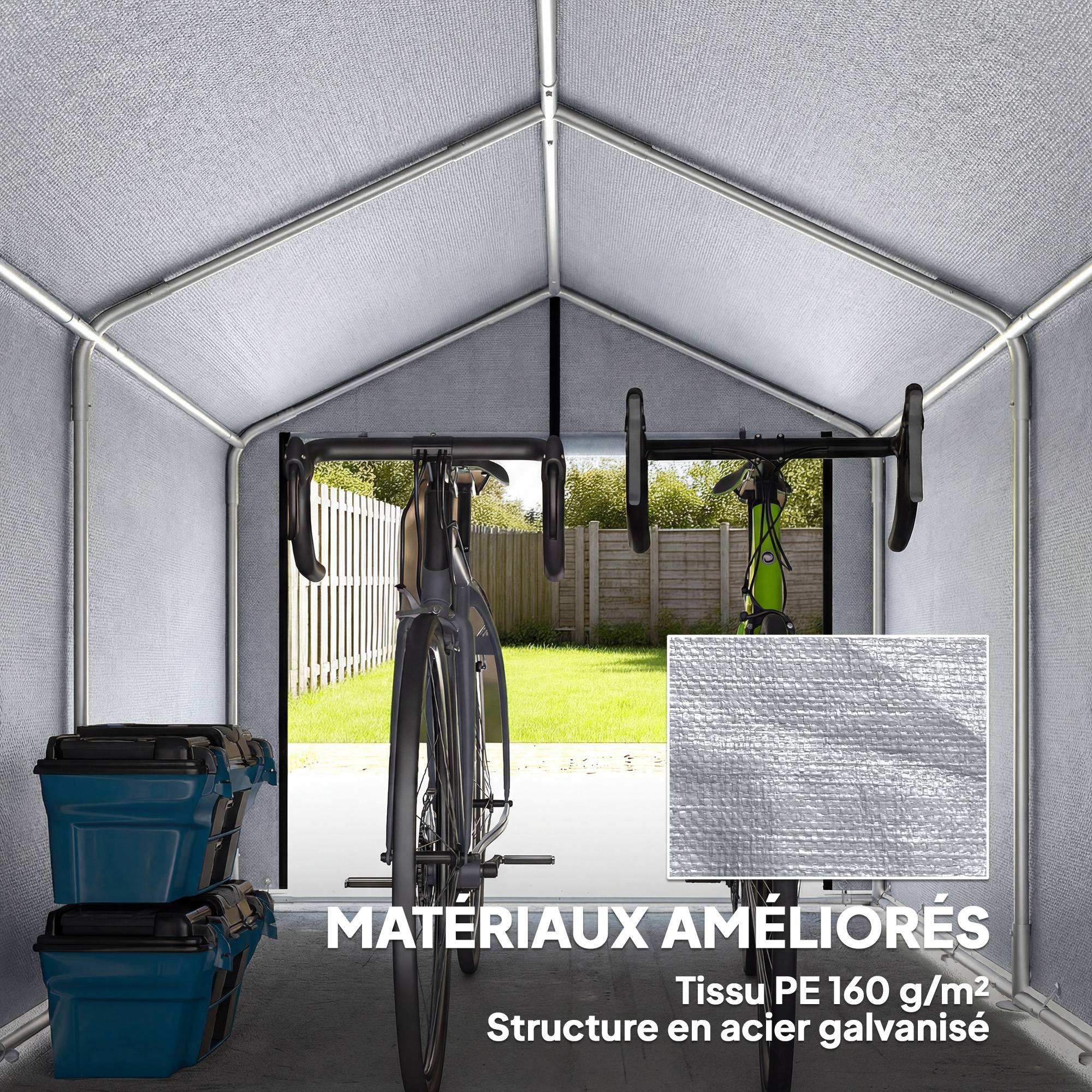 ComfortXL - Tente de stockage PE abri vélos motos porte enroulable 162x221x163cm gris clair - ComfortXL Outdoor Living - Image 6