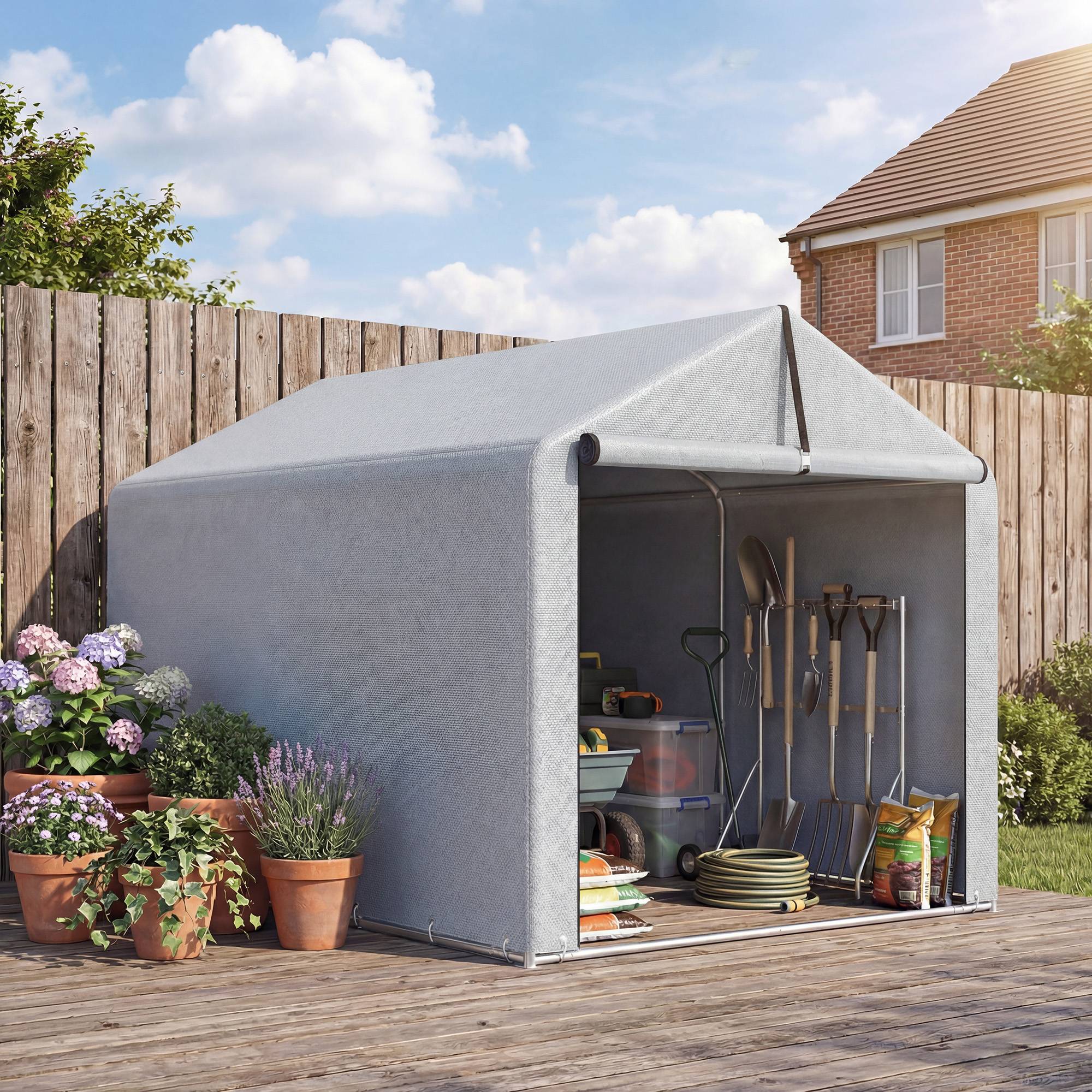 ComfortXL - Tente de stockage PE abri vélos motos porte enroulable 162x221x163cm gris clair - ComfortXL Outdoor Living - Image 9