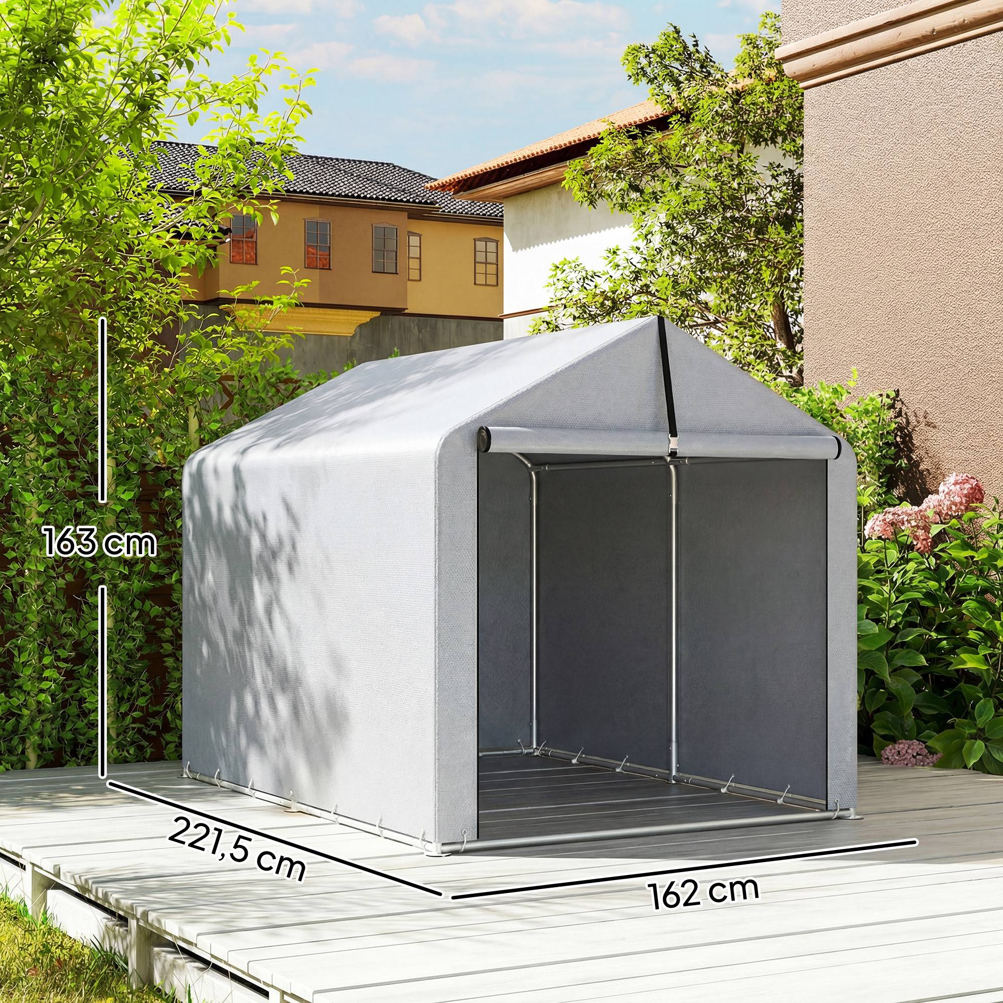 ComfortXL - Tente de stockage PE abri vélos motos porte enroulable 162x221x163cm gris clair - ComfortXL Outdoor Living - Image 5