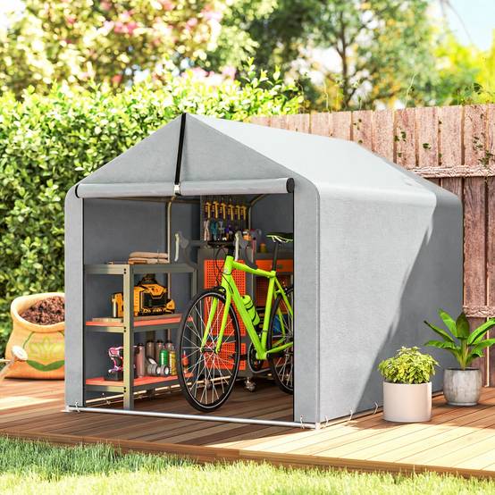 ComfortXL - Tente de stockage PE abri vélos motos porte enroulable 162x221x163cm gris clair - ComfortXL Outdoor Living - Image 3
