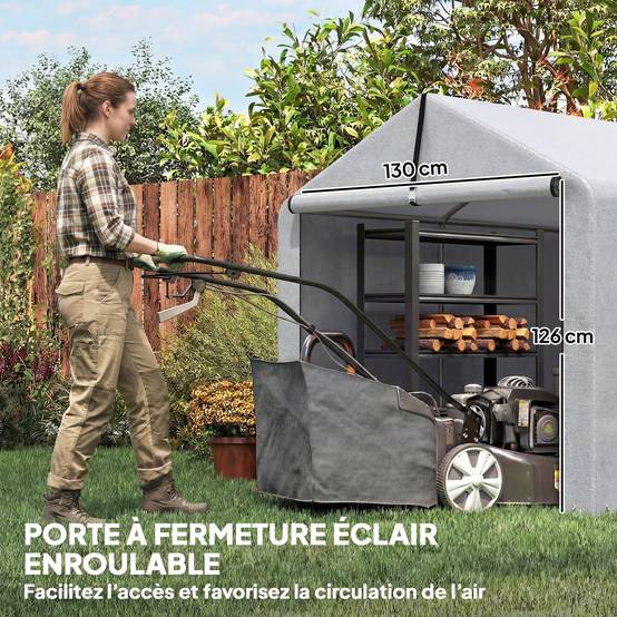 ComfortXL - Tente de stockage PE abri vélos motos porte enroulable 162x221x163cm gris clair - ComfortXL Outdoor Living - Image 7
