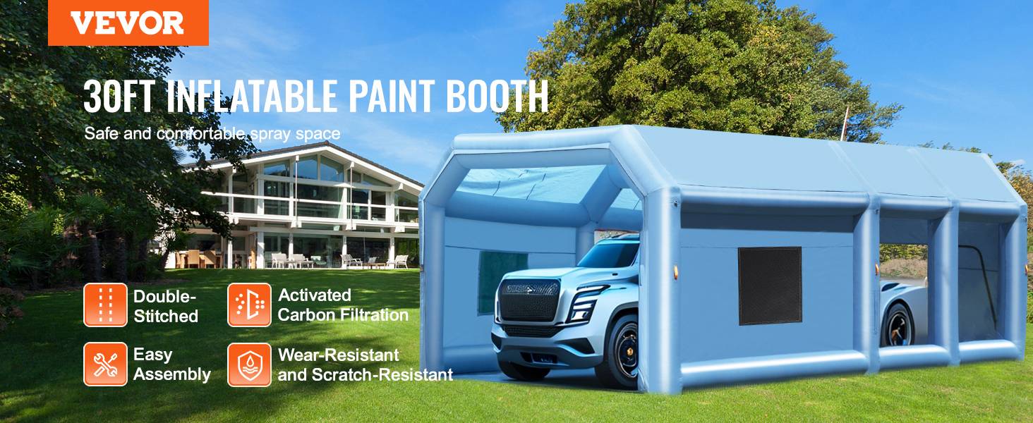 VEVOR Cabine peinture gonflable 9x4.8x3.6m, souffleurs 950+750W avec filtration, station de travail atelier. - Image 9