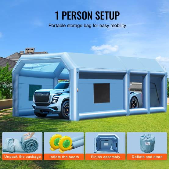 VEVOR Cabine peinture gonflable 9x4.8x3.6m, souffleurs 950+750W avec filtration, station de travail atelier. - Image 6