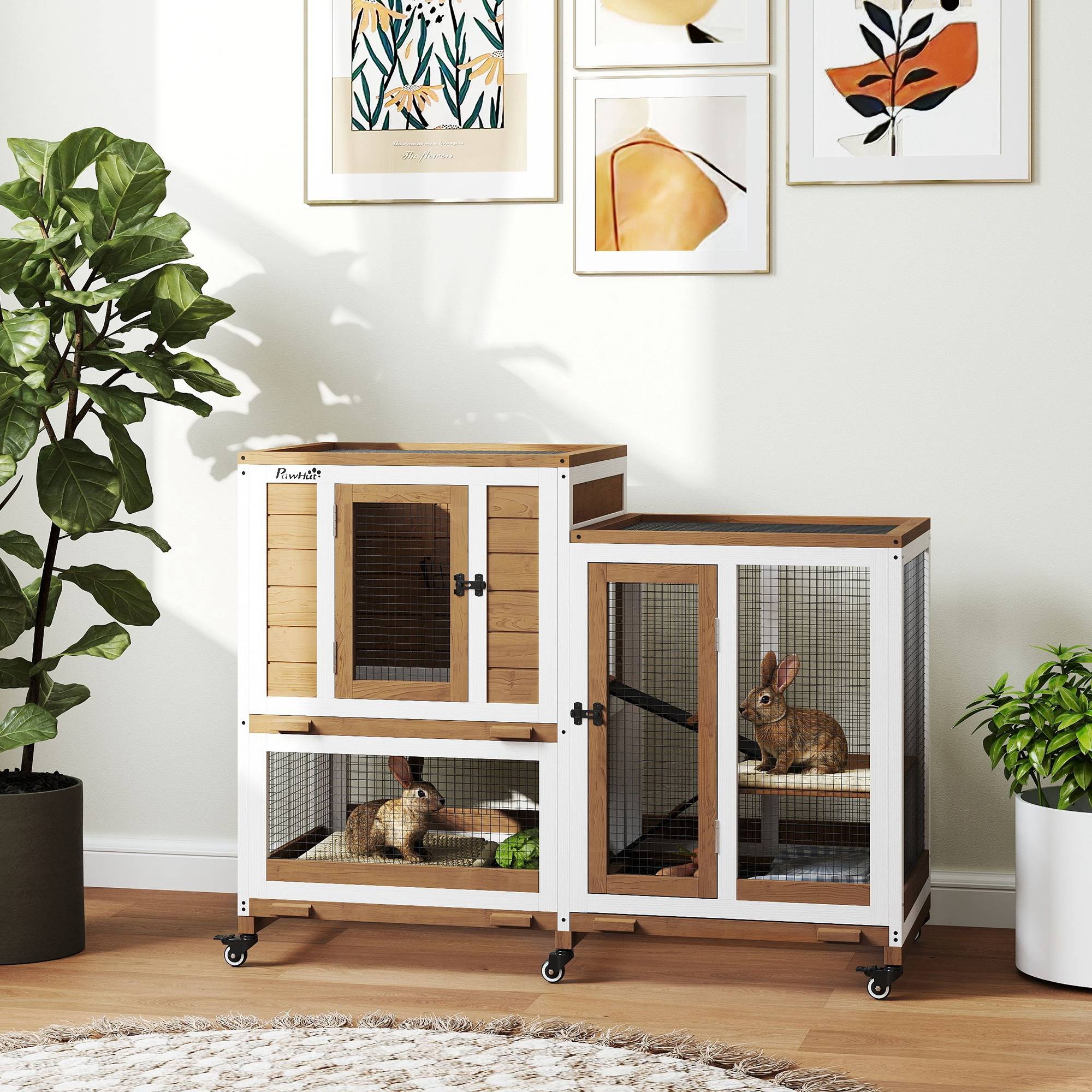 Clapier lapin intérieur cage lapin en bois design de luxe 3 niveaux avec 3 plateaux amovibles 110 x 50 x 86 cm marron - Image 10