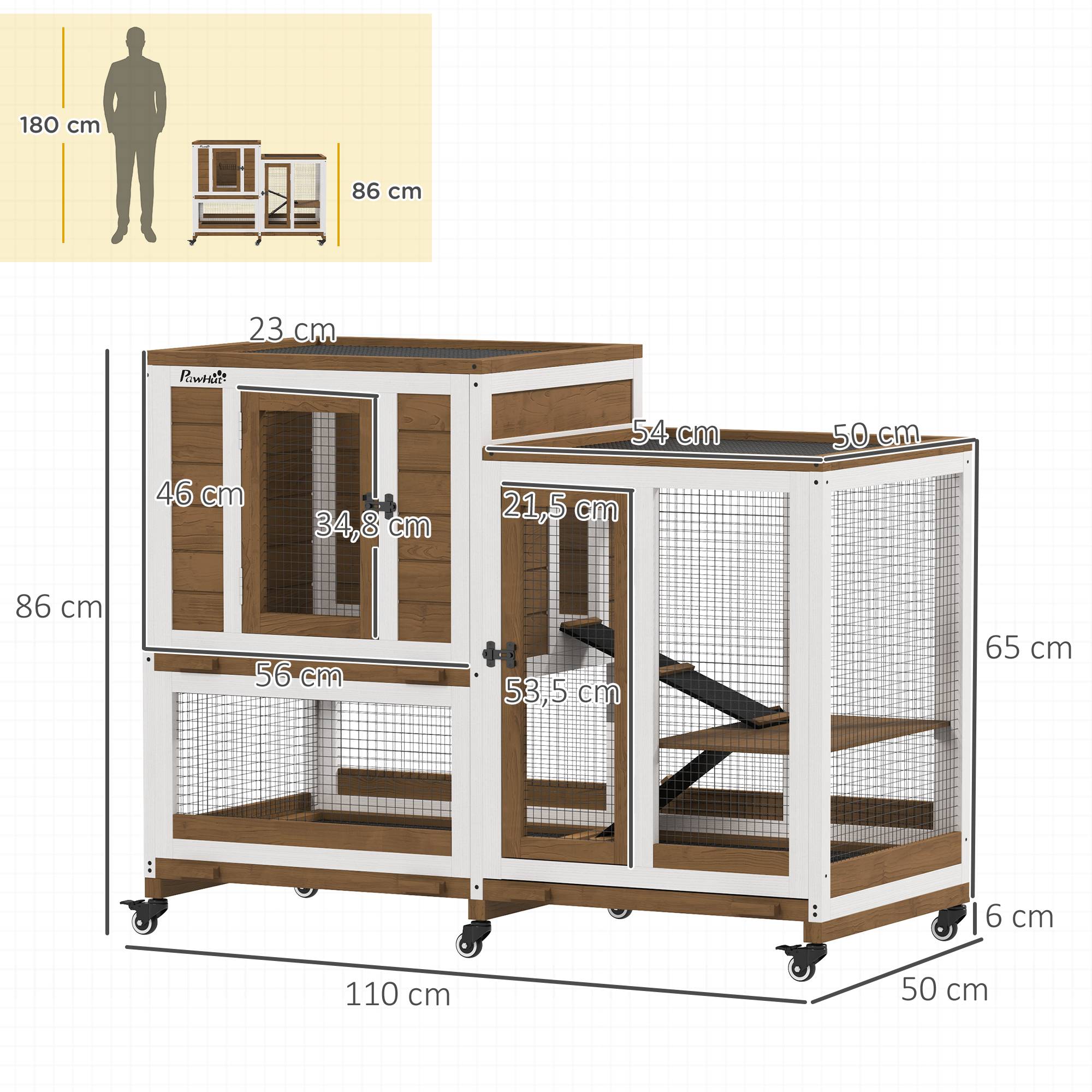 Clapier lapin intérieur cage lapin en bois design de luxe 3 niveaux avec 3 plateaux amovibles 110 x 50 x 86 cm marron - Image 5