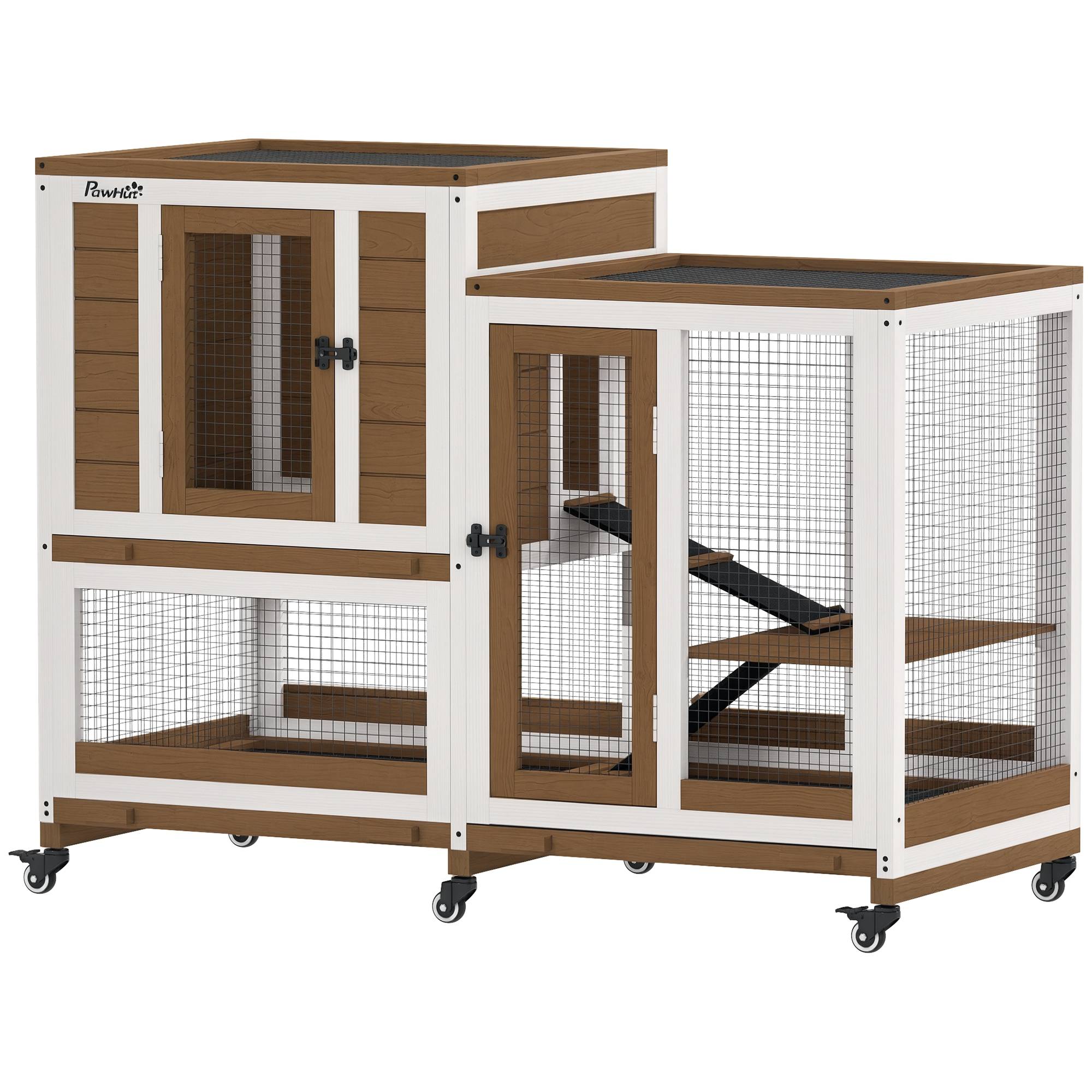 Clapier lapin intérieur cage lapin en bois design de luxe 3 niveaux avec 3 plateaux amovibles 110 x 50 x 86 cm marron - Image 1