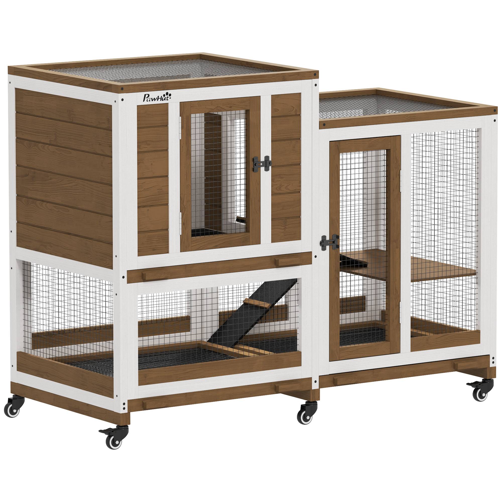 Clapier lapin intérieur cage lapin en bois design de luxe 3 niveaux avec 3 plateaux amovibles 110 x 50 x 86 cm marron - Image 2