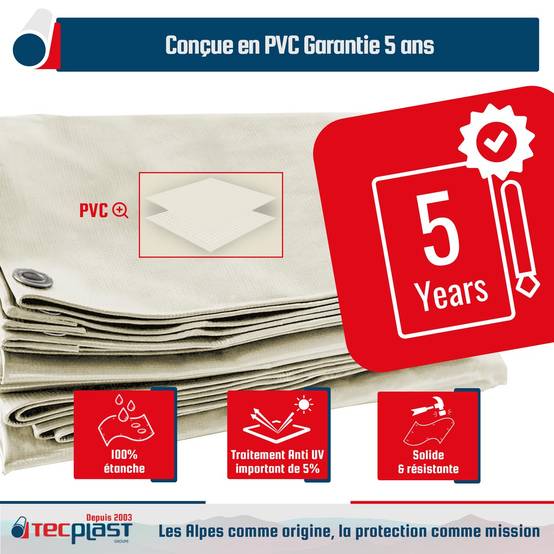 Bâche Bois 3,5x4 m LP506BO Blanc Crème - Garantie 5 ans - Bâche de protection étanche en PVC pour Bois de chauffage TECPLAST - Image 3