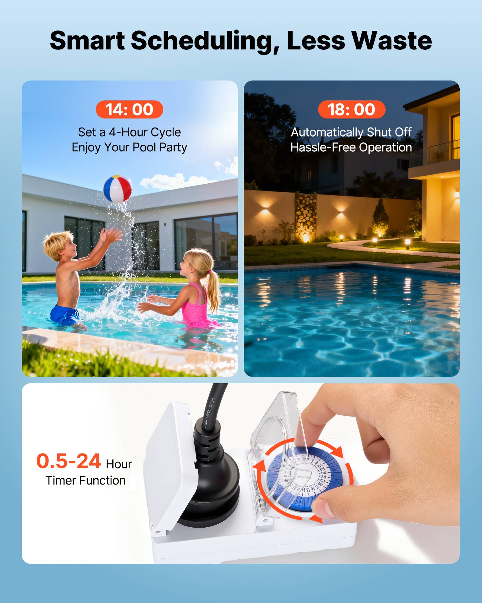 Vevor - VEVOR Pompe piscine 1300 W, 28 800 L/h, hauteur 17 m, monovitesse, panier filtrant, minuterie 24 h, 220-240 V CA. - Image 4