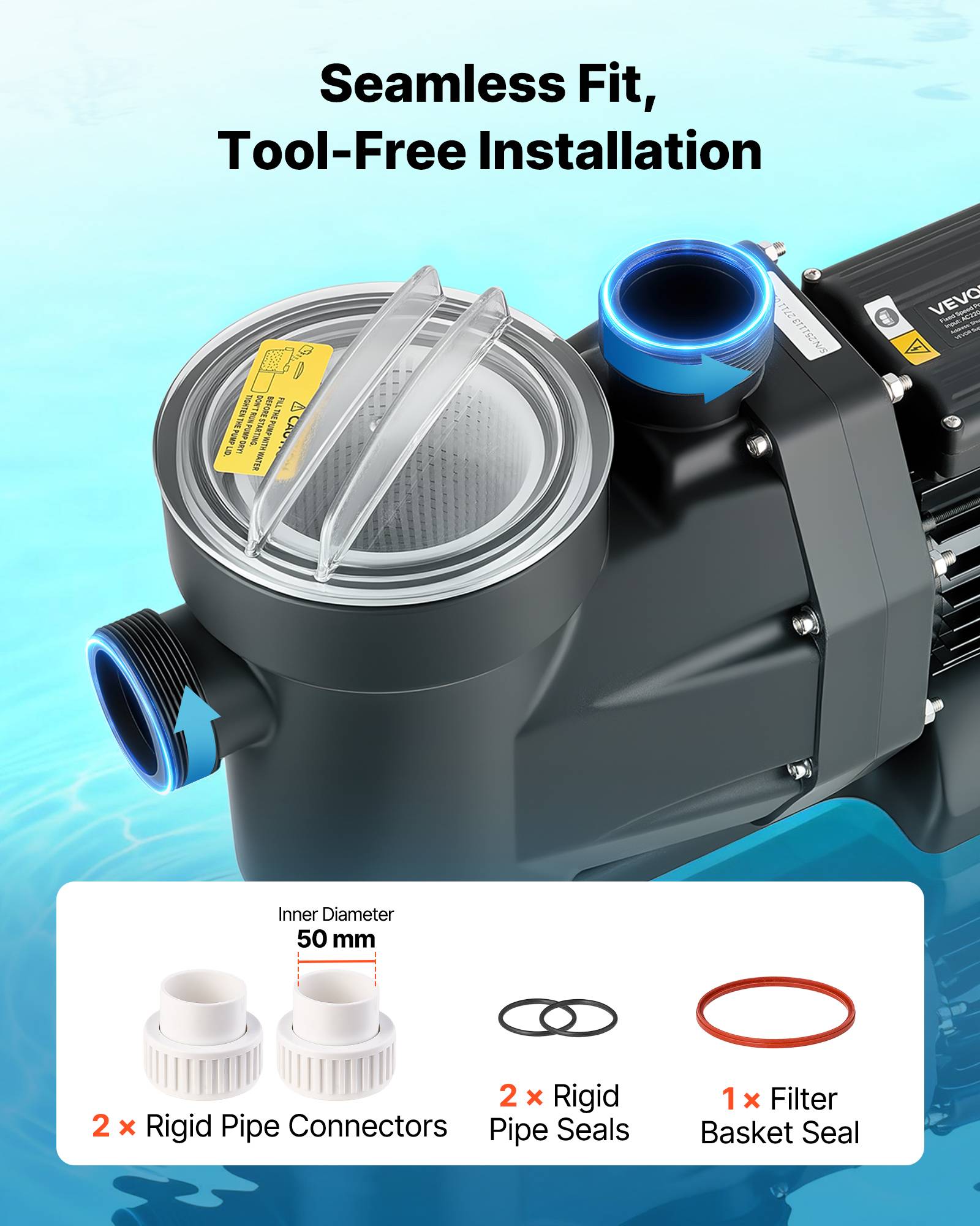 Vevor - VEVOR Pompe piscine 1300 W, 28 800 L/h, hauteur 17 m, monovitesse, panier filtrant, minuterie 24 h, 220-240 V CA. - Image 7