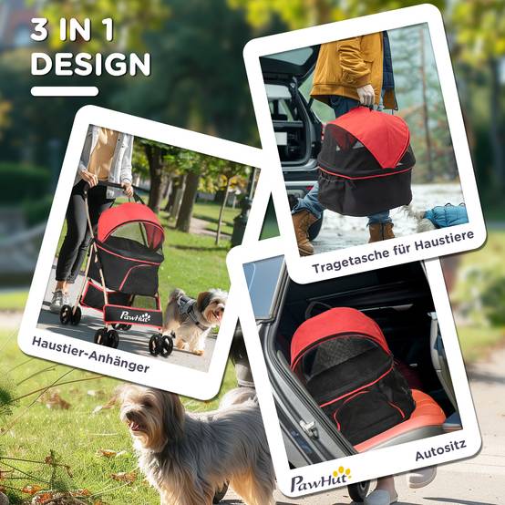 Poussette pour chien 2 en 1, tissu Oxford, rouge, 82 x 49.5 x 98 cm - PANGIVO - Image 5