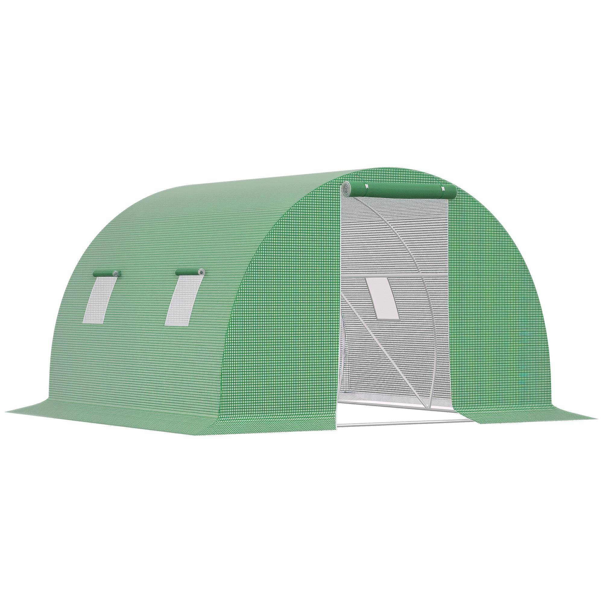 Outsunny - Serre de Jardin Tunnel 9m² 3x3x2m 4 fenêtres porte zippée enroulable châssis acier galvanisé bâche PE haute densité vert - Outsunny - Image 1