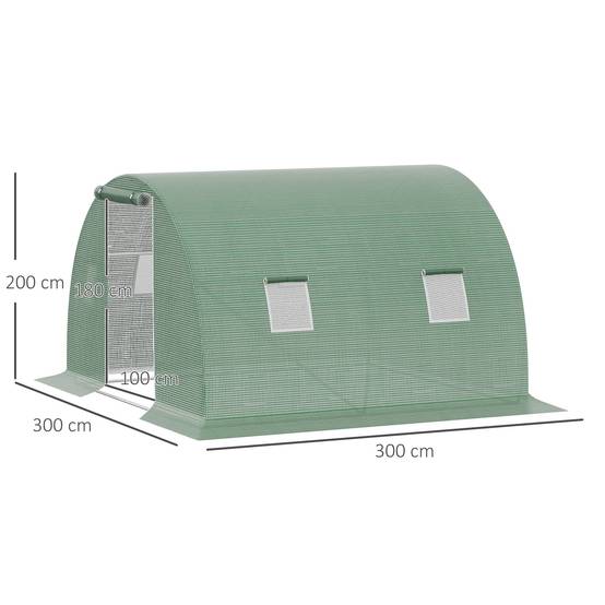 Outsunny - Serre de Jardin Tunnel 9m² 3x3x2m 4 fenêtres porte zippée enroulable châssis acier galvanisé bâche PE haute densité vert - Outsunny - Image 3