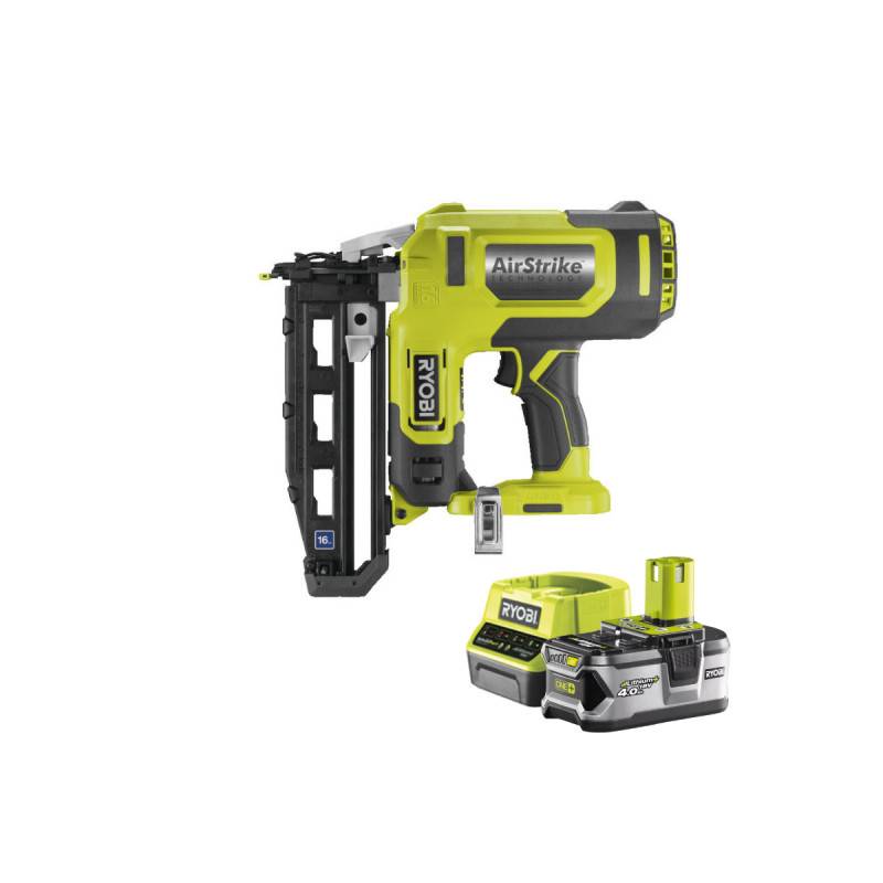 Ryobi - Pack RYOBI Cloueur de finition à air comprimé 18V One+ R16GN18-0 - 1 Batterie 4.0Ah - 1 Chargeur rapide RC18120-140 - Image 1