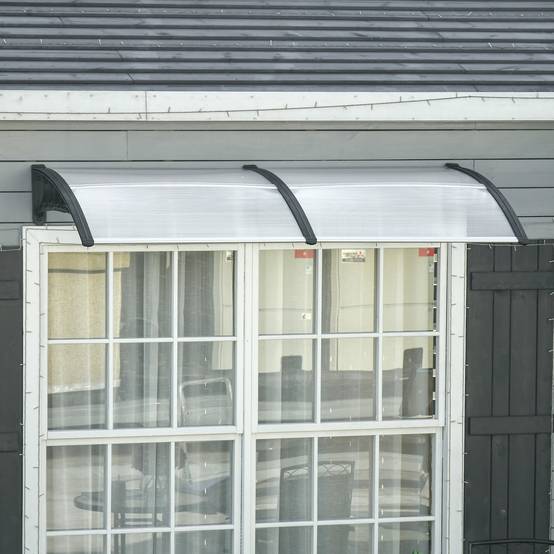 Auvent extérieur pour fenêtres et portes en polycarbonate et aluminium, 200 x 96 x 27 cm, transparent - Image 4