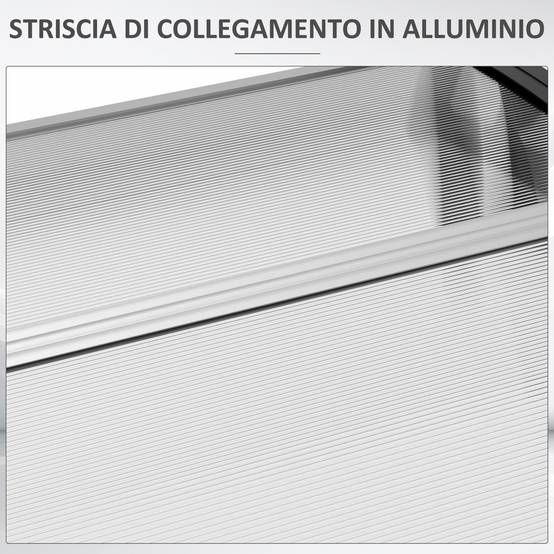 Auvent extérieur pour fenêtres et portes en polycarbonate et aluminium, 200 x 96 x 27 cm, transparent - Image 9