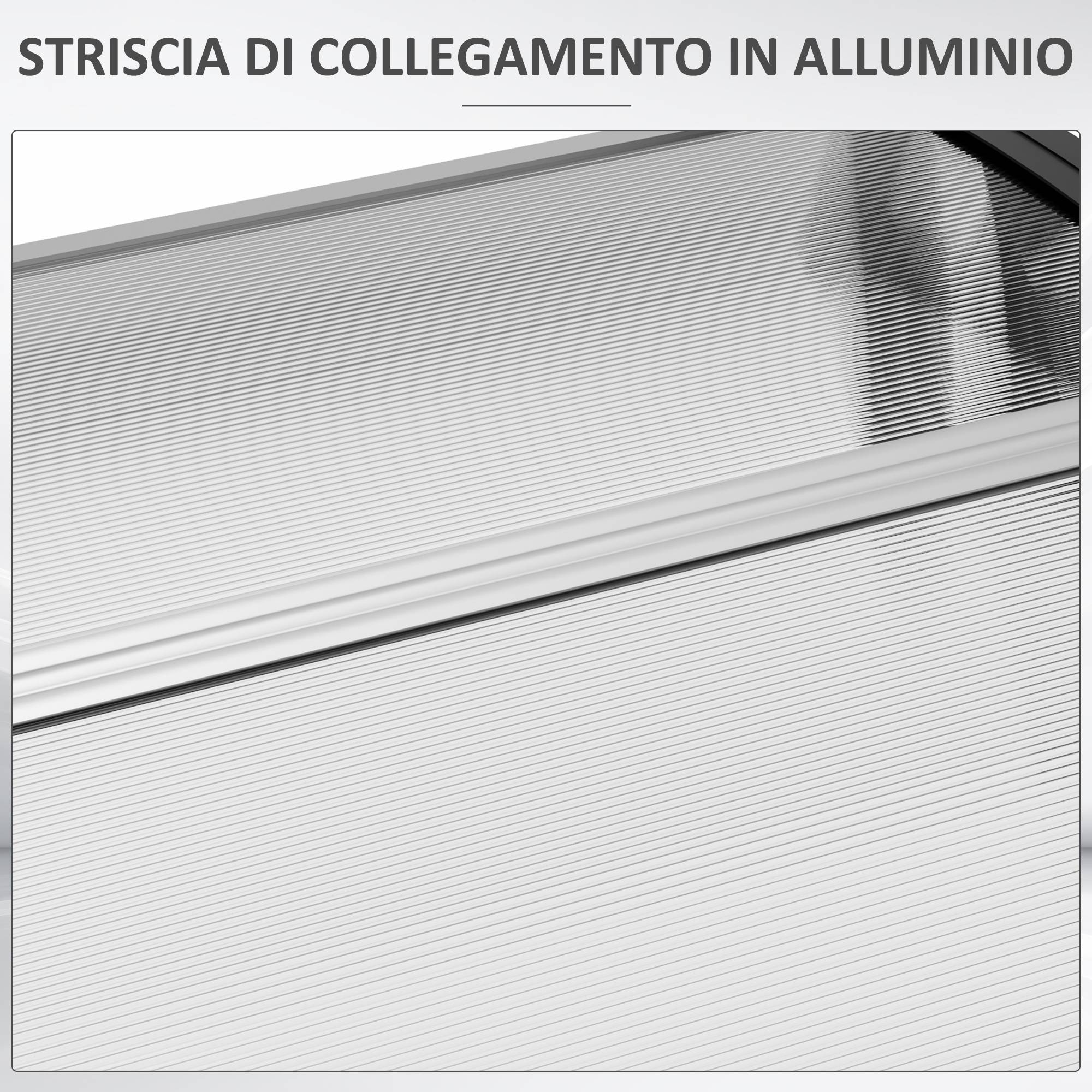 Auvent extérieur pour fenêtres et portes en polycarbonate et aluminium, 200 x 96 x 27 cm, transparent - Image 9