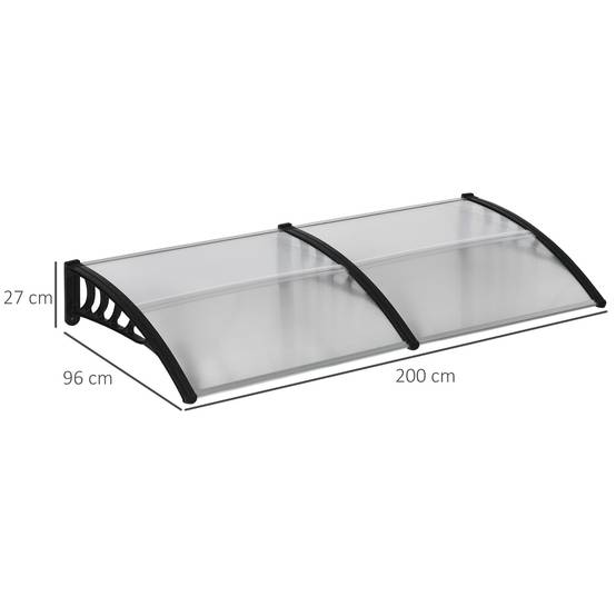 Auvent extérieur pour fenêtres et portes en polycarbonate et aluminium, 200 x 96 x 27 cm, transparent - Image 5
