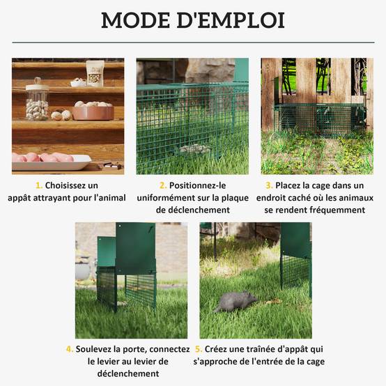 Piège Vivant Cage Attrape 60 x 18 x 20 cm Piège Fouine pour Martres, Rats, Souris - 2 entrées + poignée - métal vert - Image 7