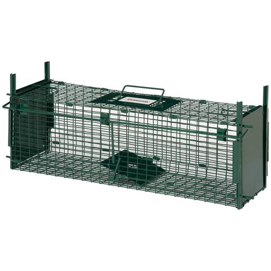 Piège Vivant Cage Attrape 60 x 18 x 20 cm Piège Fouine pour Martres, Rats, Souris - 2 entrées + poignée - métal vert - Image 2