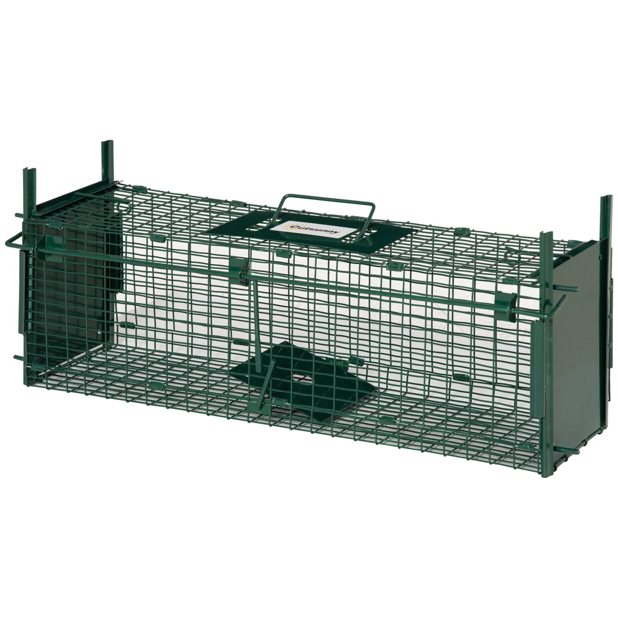 Piège Vivant Cage Attrape 60 x 18 x 20 cm Piège Fouine pour Martres, Rats, Souris - 2 entrées + poignée - métal vert - Image 2