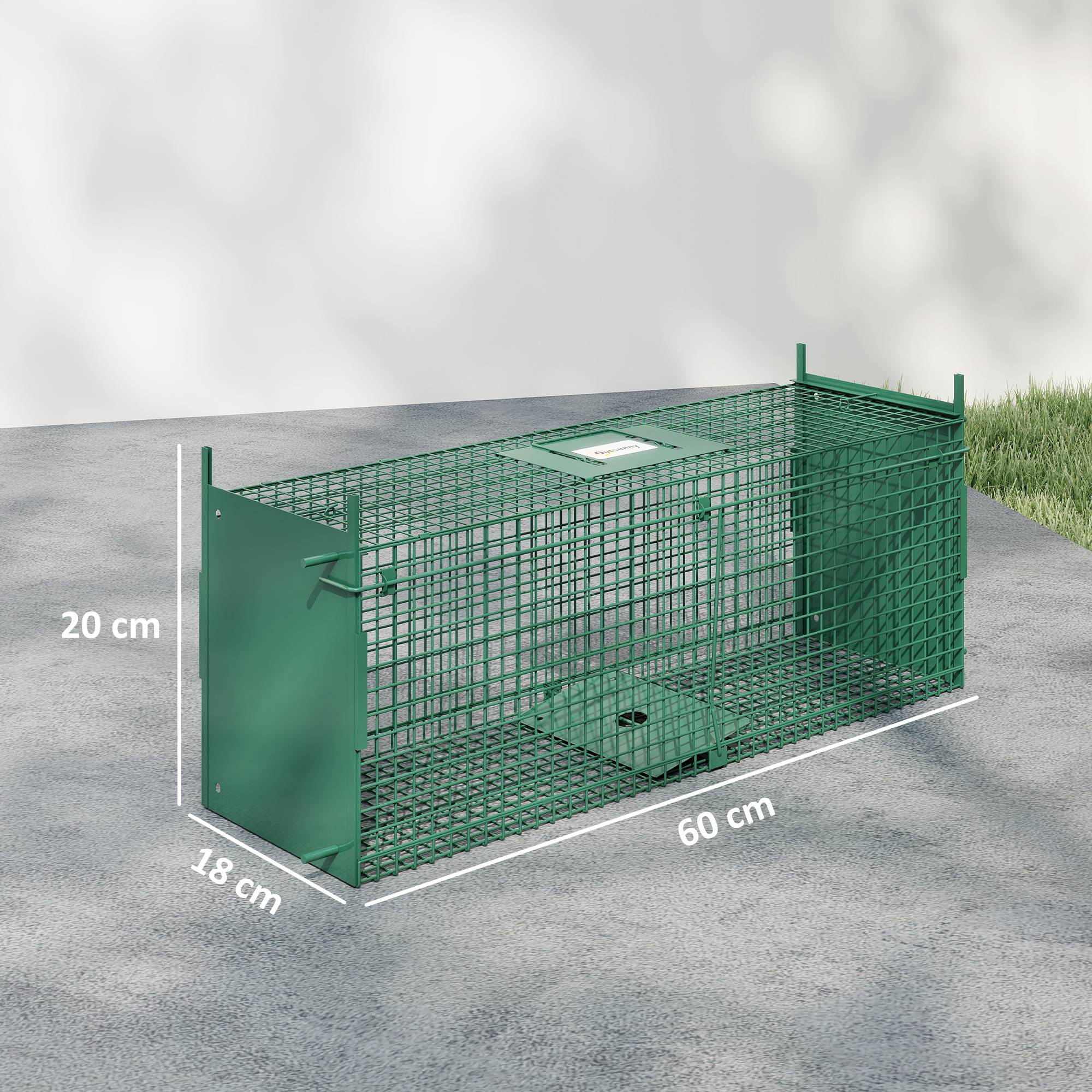 Piège Vivant Cage Attrape 60 x 18 x 20 cm Piège Fouine pour Martres, Rats, Souris - 2 entrées + poignée - métal vert - Image 5