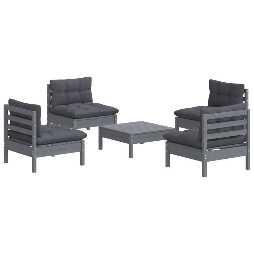 Helloshop26 - Salon de jardin meuble d'extérieur ensemble de mobilier 5 pièces avec coussins anthracite bois de pin - Image 1