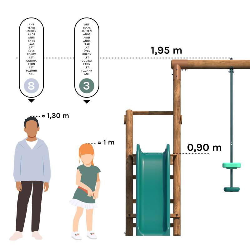 Soulet - Portique en bois rond 3 agrès avec face à face et toboggan bas FIGUE - Image 9