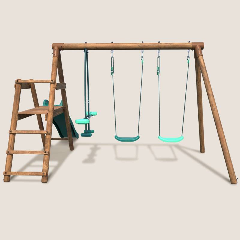 Soulet - Portique en bois rond 3 agrès avec face à face et toboggan bas FIGUE - Image 2