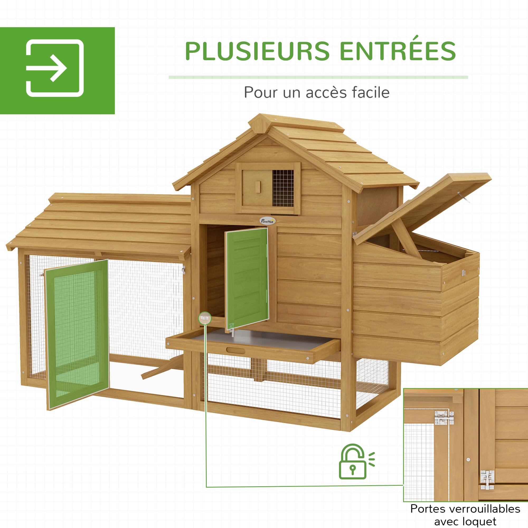 Sans Marque - Petit poulailler cottage cage à poules sur pied dim. 151L x 54l x 87H cm multi-équipement bois massif de sapin - Image 7
