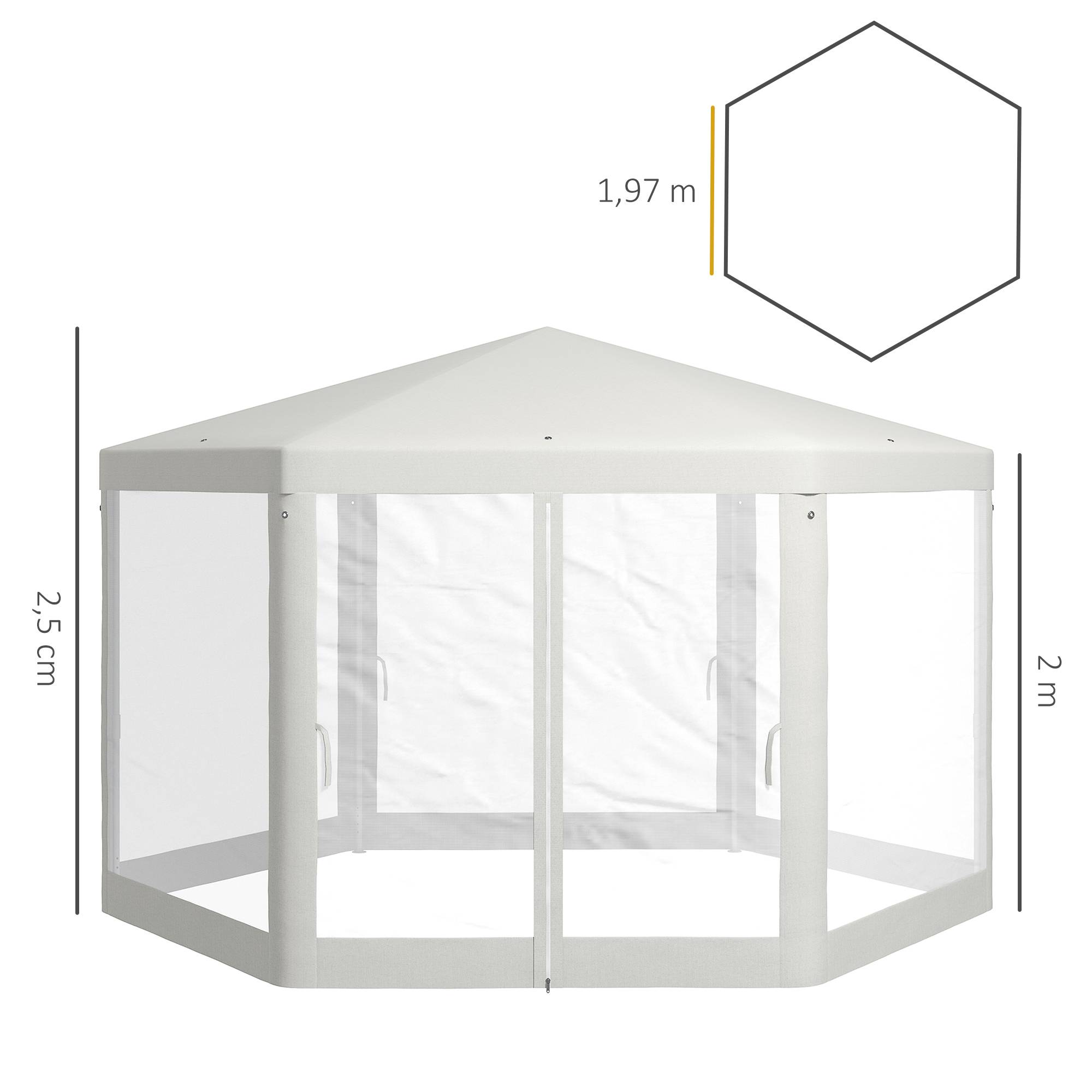 Pavillon de jardin hexagonal, moustiquaires, structure métal, 3,94x3,412x2,5m, crème - Image 5