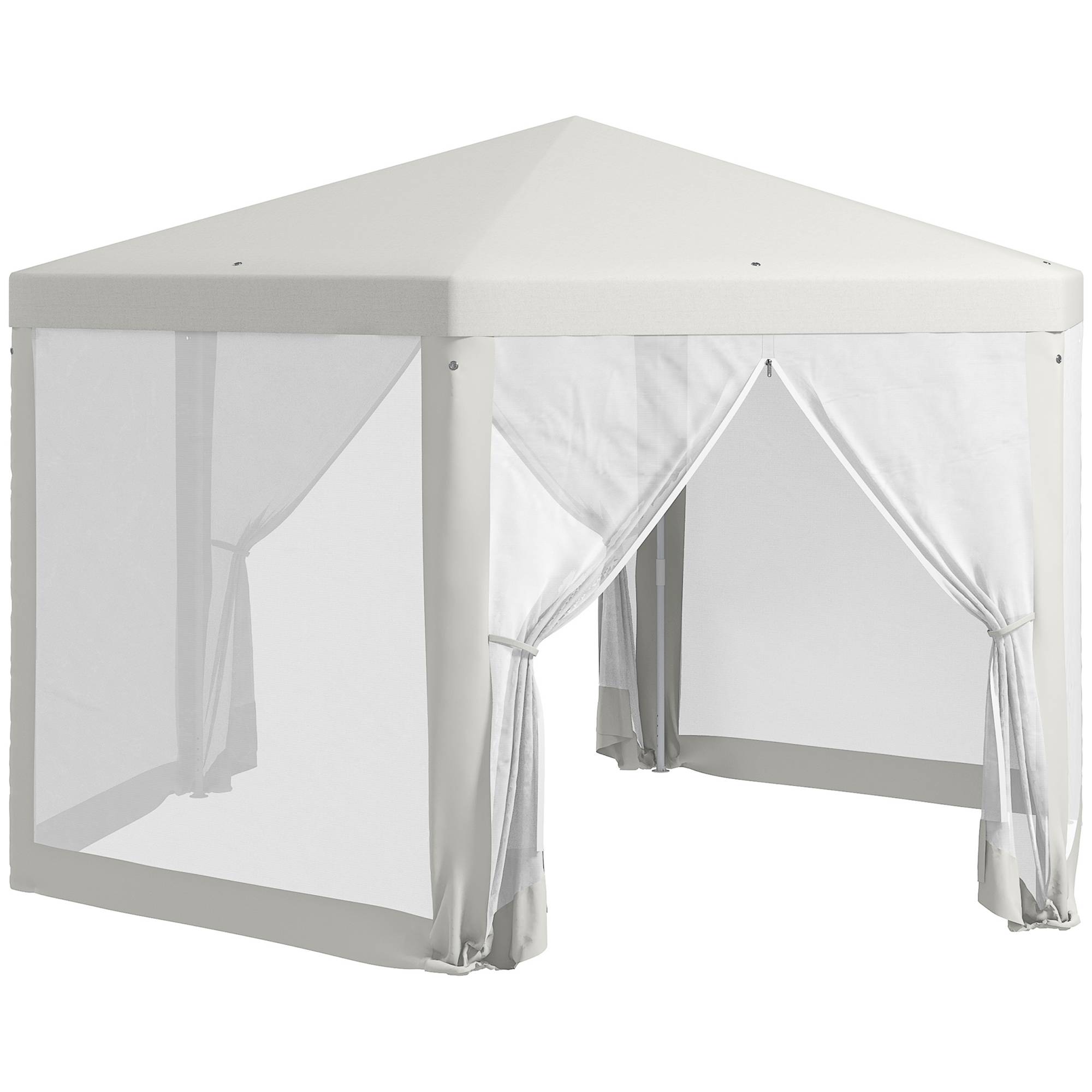 Pavillon de jardin hexagonal, moustiquaires, structure métal, 3,94x3,412x2,5m, crème - Image 1