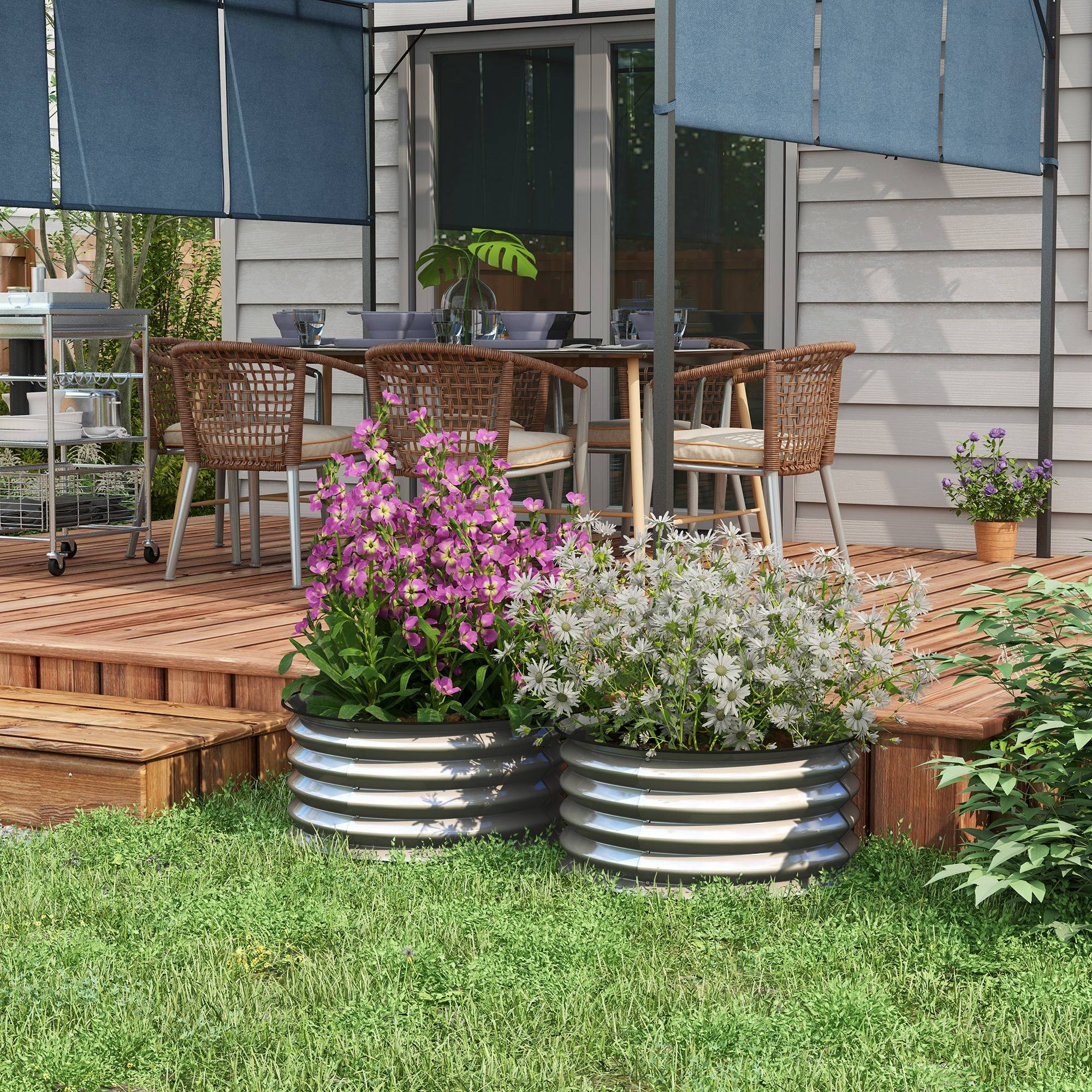 ComfortXL - Lot de 2 Carrés Potagers Métal Jardin Modulable Fond Ouvert Argent 60cm - ComfortXL Outdoor Living - Image 1