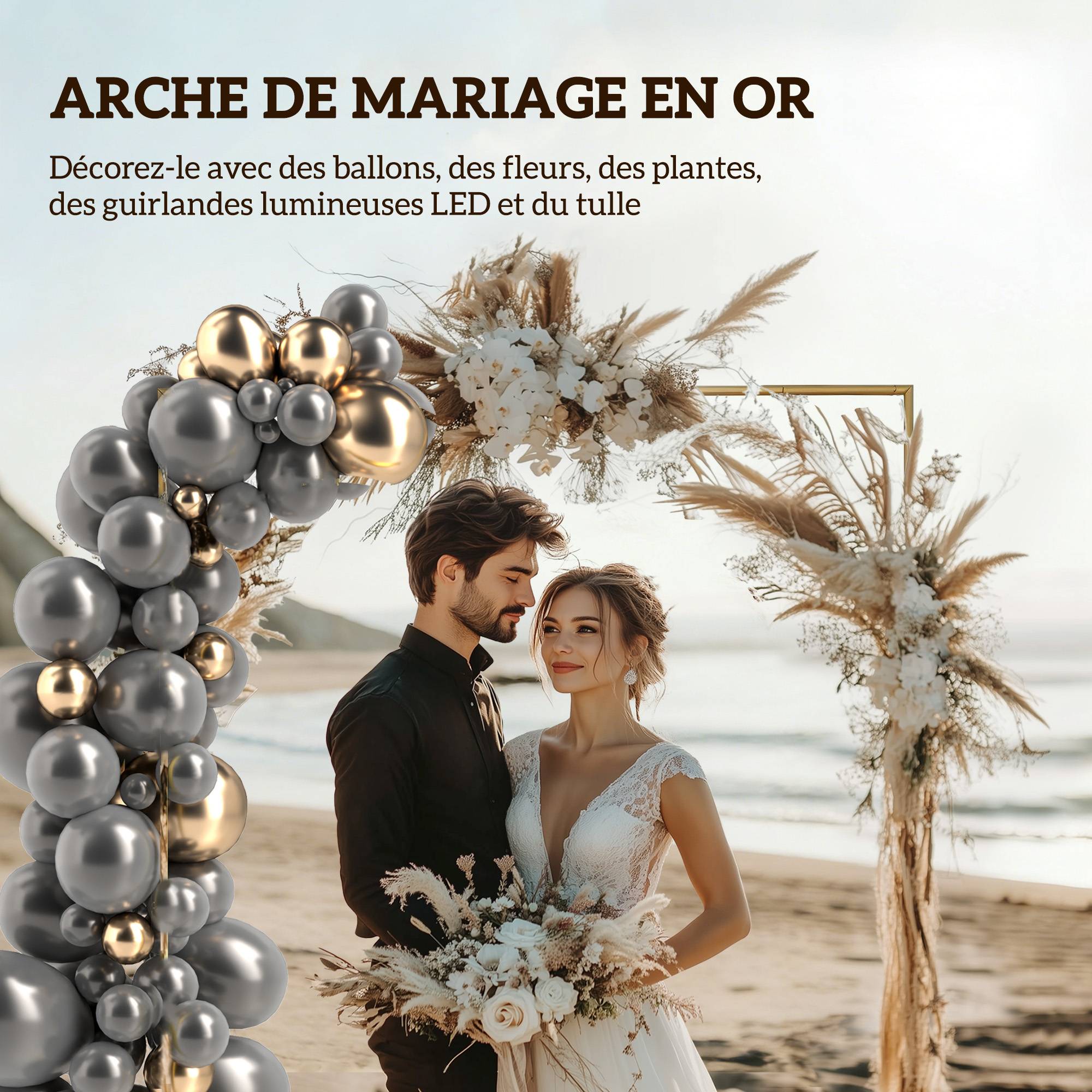 Outsunny - Support d'arche de fond - arche de floraux 2 m - pour mariage, fête d'anniversaire, fête prénatale - en métal - doré - Outsunny - Image 7