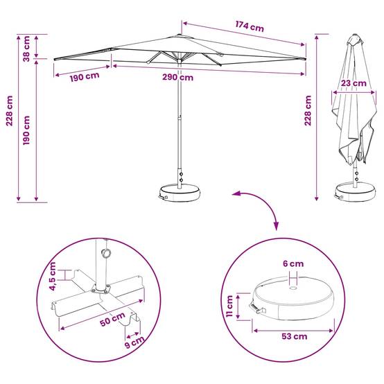 Parasol de jardin polyester et acier terre cuite 290 x 190 x 228 cm - PANGIVO - Image 8