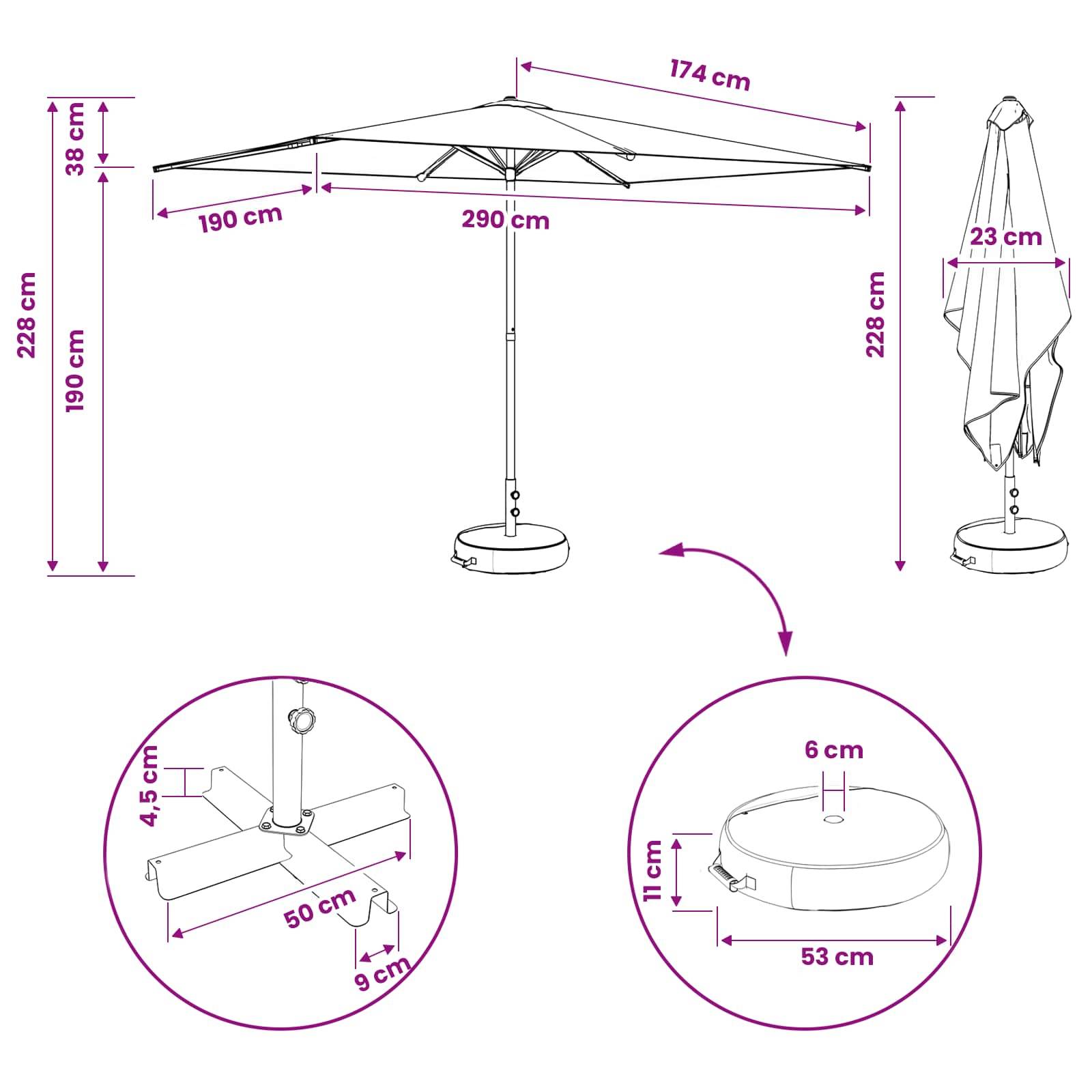 Parasol de jardin polyester et acier terre cuite 290 x 190 x 228 cm - PANGIVO - Image 8