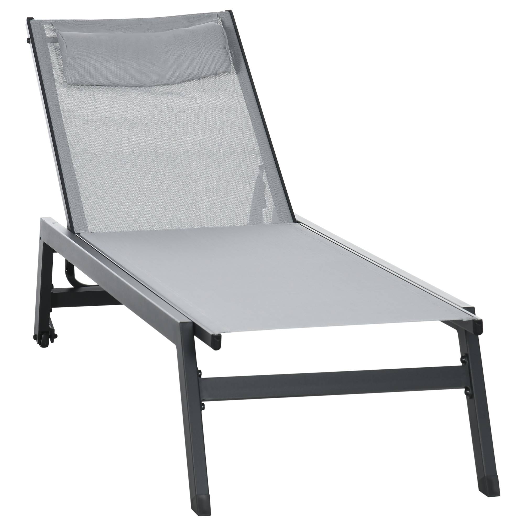 Outsunny - Bain de soleil transat inclinable 5 positions - tétière, 2 roulettes - alu. textilène gris - Outsunny - Image 1
