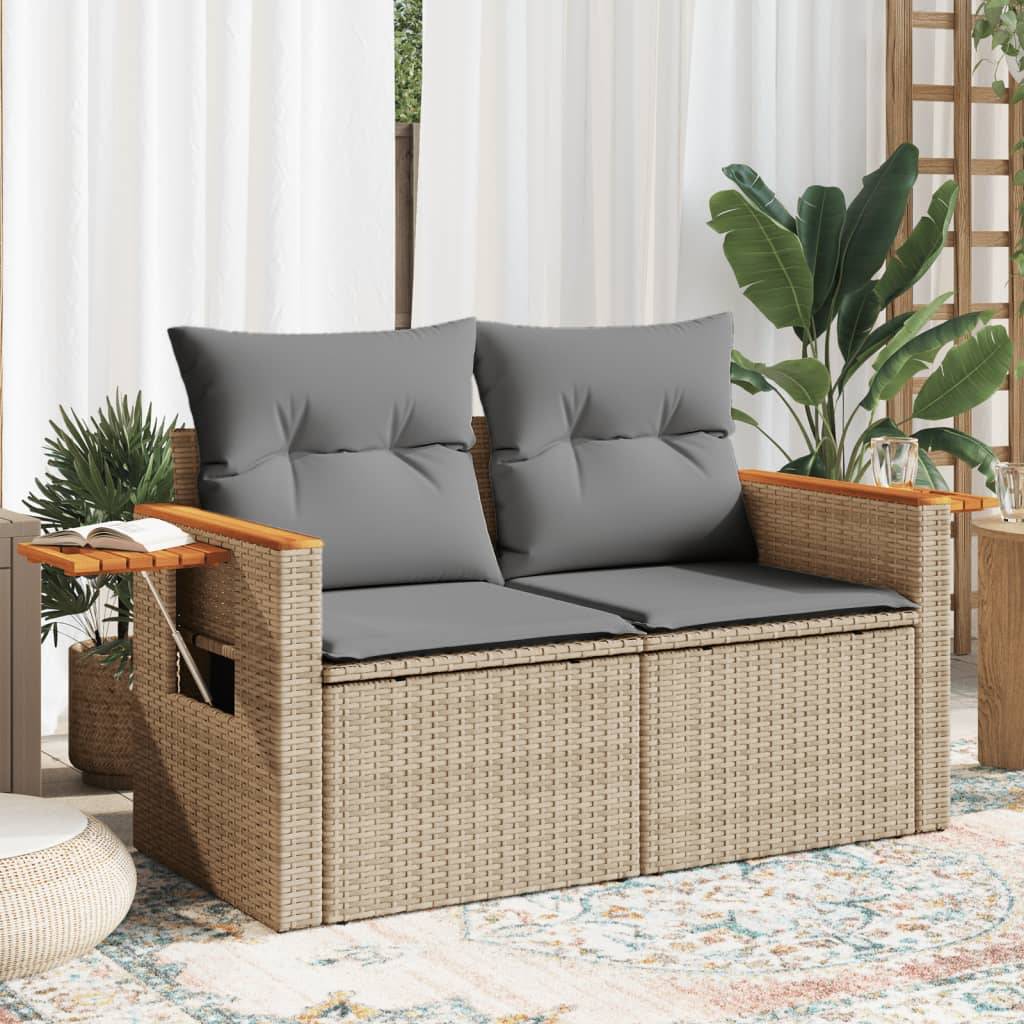 ComfortXL - Canapé Extérieur 2 Places Résine Beige Acacia Tablette et Coussins Gris Clair – ComfortXL Outdoor Living - Image 1