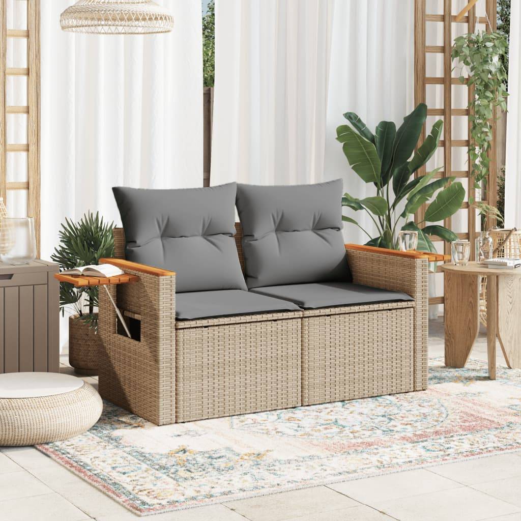 ComfortXL - Canapé Extérieur 2 Places Résine Beige Acacia Tablette et Coussins Gris Clair – ComfortXL Outdoor Living - Image 3