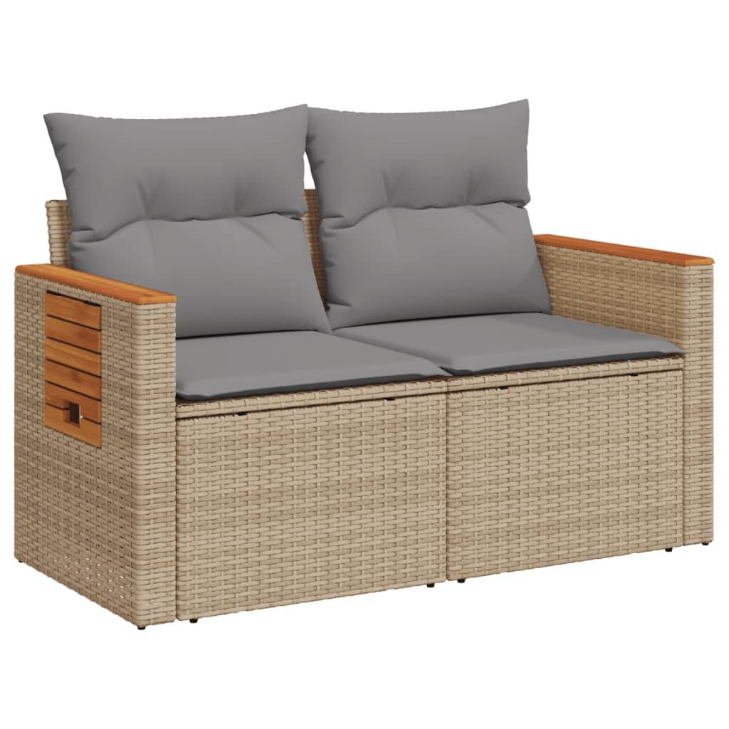 ComfortXL - Canapé Extérieur 2 Places Résine Beige Acacia Tablette et Coussins Gris Clair – ComfortXL Outdoor Living - Image 2