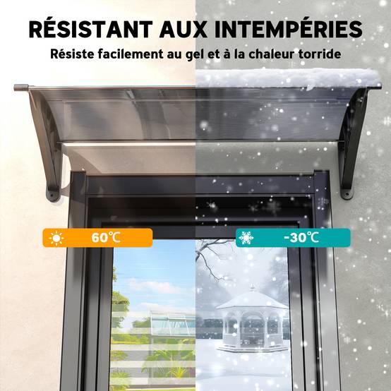 Auvent de porte d'entrée, toit marquise de porte exterieur en polycarbonate et aluminium résistante 100 x 75 cm noir - Image 8