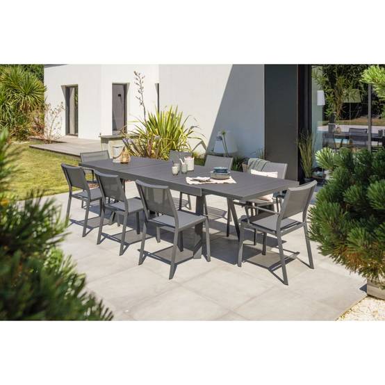 Dcb Garden - Fauteuil de jardin empilable en aluminium et toile plastifiéee - Gris anthracite - STOCKHOLM - Image 6