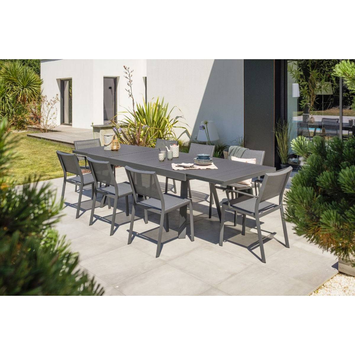 Dcb Garden - Fauteuil de jardin empilable en aluminium et toile plastifiéee - Gris anthracite - STOCKHOLM - Image 6