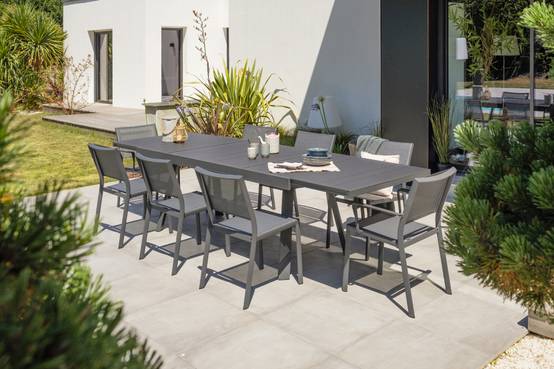 Dcb Garden - Fauteuil de jardin empilable en aluminium et toile plastifiéee - Gris anthracite - STOCKHOLM - Image 2