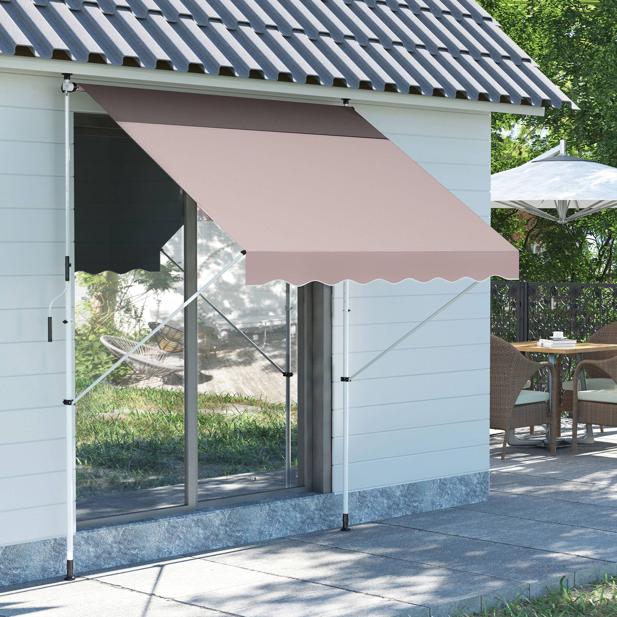 Store banne beige 200x150x170-280 cm à manivelle pour balcon, protection design sobre pour petit espace pratique et fonctionnel - Image 2