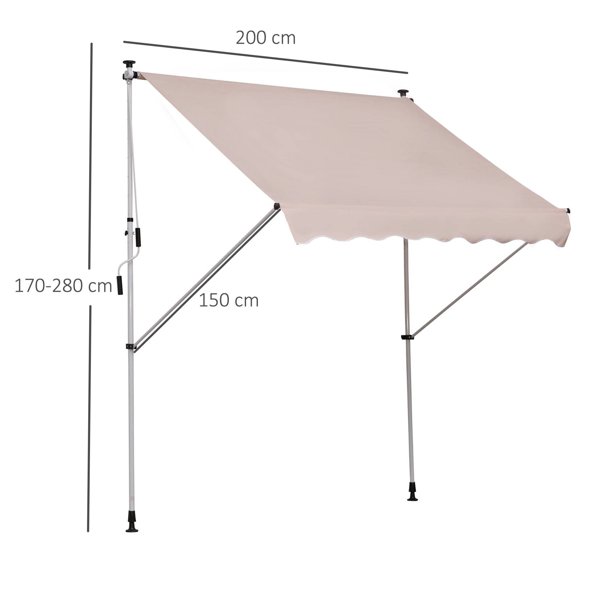 Store banne beige 200x150x170-280 cm à manivelle pour balcon, protection design sobre pour petit espace pratique et fonctionnel - Image 4