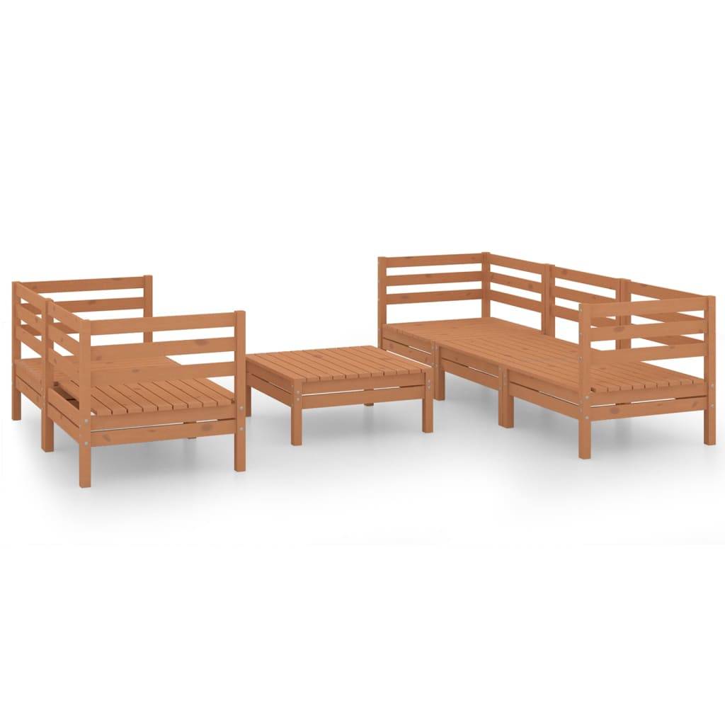Helloshop26 - Salon de jardin meuble d'extérieur ensemble de mobilier 6 pièces marron miel bois de pin massif - Image 1